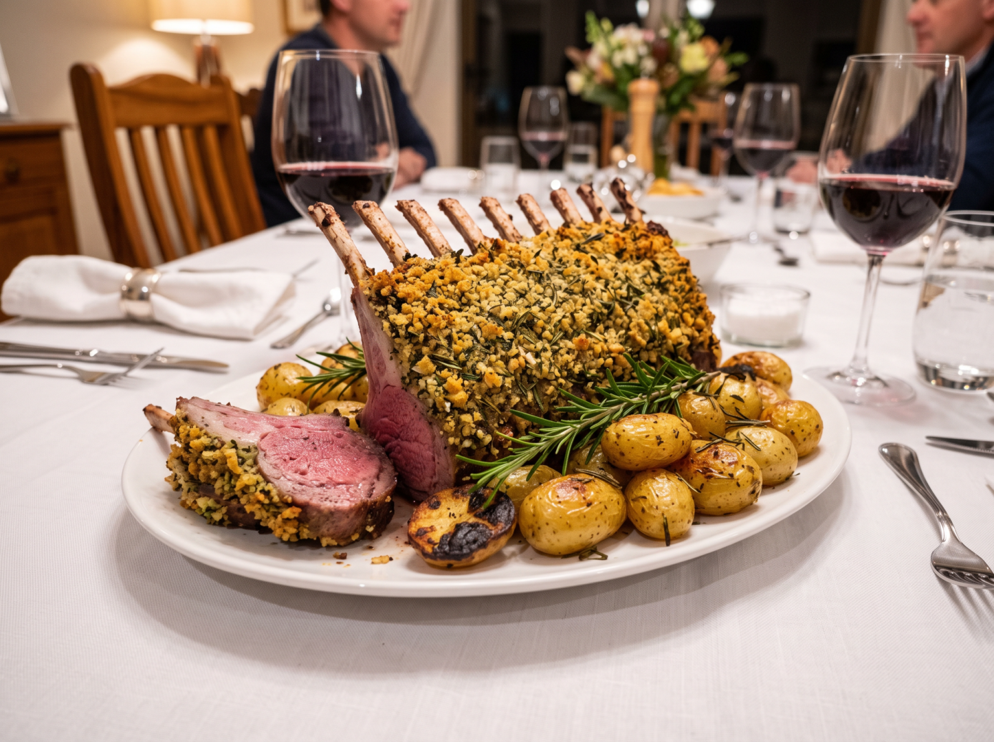 Herb crusted rack of lamb with Dijon, garlic and fresh herbs