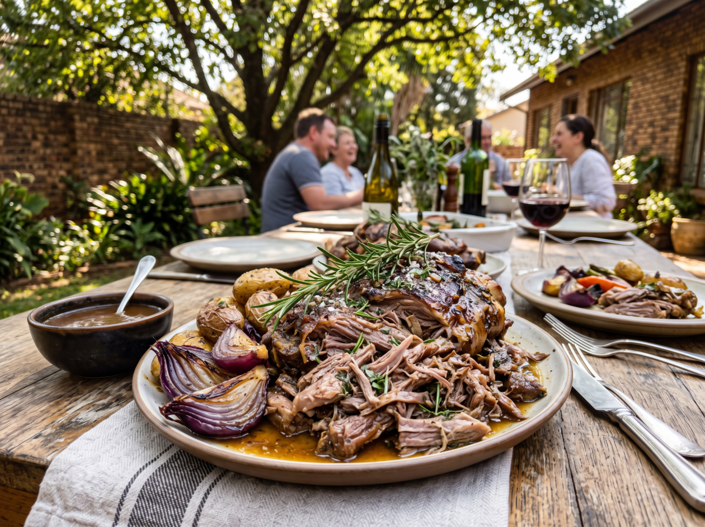 Slow-roasted deboned lamb shoulder, golden and rested